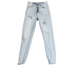 Flying Angel Distressed Acid Wash Button Fly Size 0 Jeans